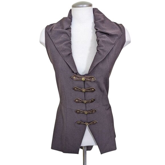 Anne Larochelle Womens 10 Vest Top Brown Snap Corset Steampunk Avant Garde Artsy - Picture 1 of 7